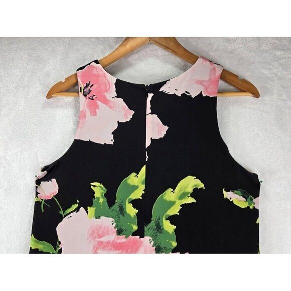 Sleeveless Shift Dress by Ann Klein Knee Length Black Floral Career Party Lined - Picture 7 of 12